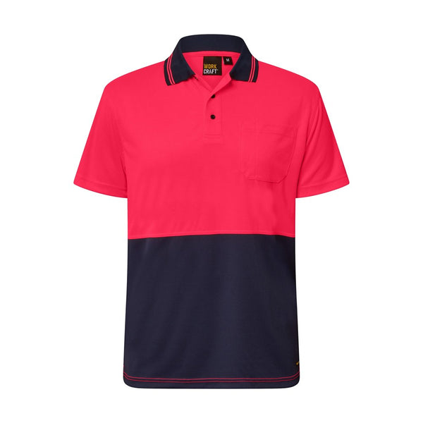 WORKCRAFT WSP201 S/SL HI VIS MICROMESH 2 TONE POLO W/PKT