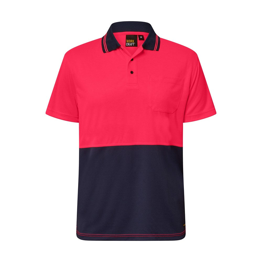 WORKCRAFT WSP201 S/SL HI VIS MICROMESH 2 TONE POLO W/PKT
