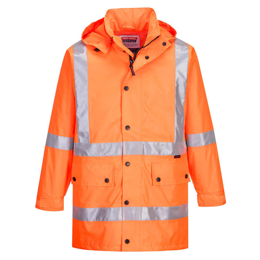 PRIME MOVER MX306 HI-VIS RAIL RAIN JACKET WITH CROSS BACK TAPE