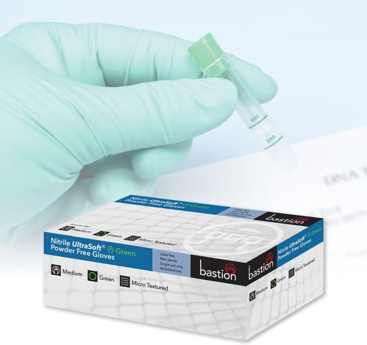 BASTION BNG784 NITRILE ULTRASOFT GREEN POWDER FREE GLOVES-FINGER TEXTURED
