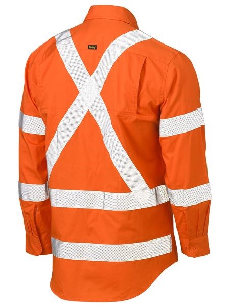 BISLEY BS6166XT L/SL REFLECTIVE HI VIS LIGHT WEIGHT RAIL SHIRT WITH PERFORATED TAPE