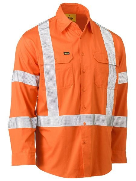 BISLEY BS6166XT L/SL REFLECTIVE HI VIS LIGHT WEIGHT RAIL SHIRT WITH PERFORATED TAPE