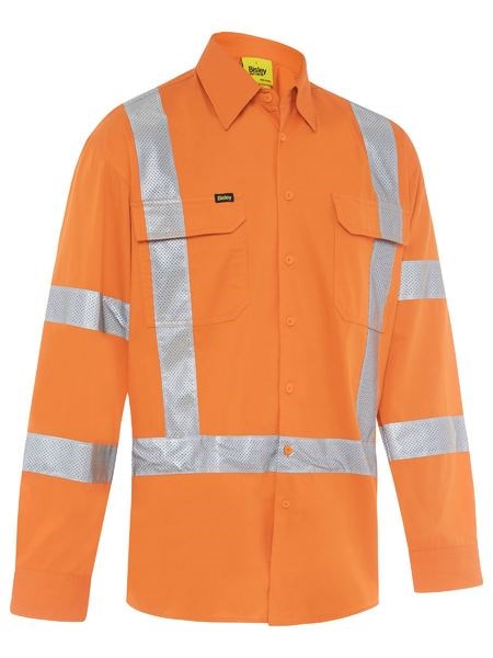 BISLEY BS6166XT L/SL REFLECTIVE HI VIS LIGHT WEIGHT RAIL SHIRT WITH PERFORATED TAPE
