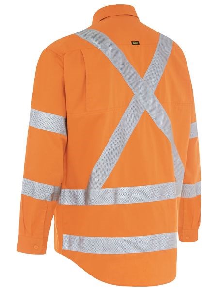 BISLEY BS6166XT L/SL REFLECTIVE HI VIS LIGHT WEIGHT RAIL SHIRT WITH PERFORATED TAPE