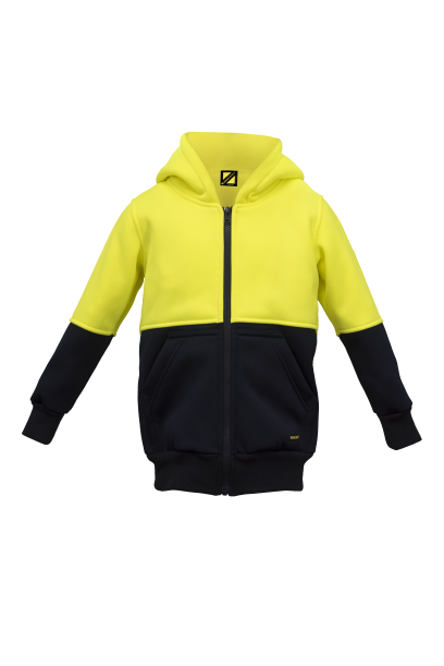 WORKCRAFT WK8009 KIDS HI VIS POLY/COTTON FLEECY ZIP FRONT HOODIE