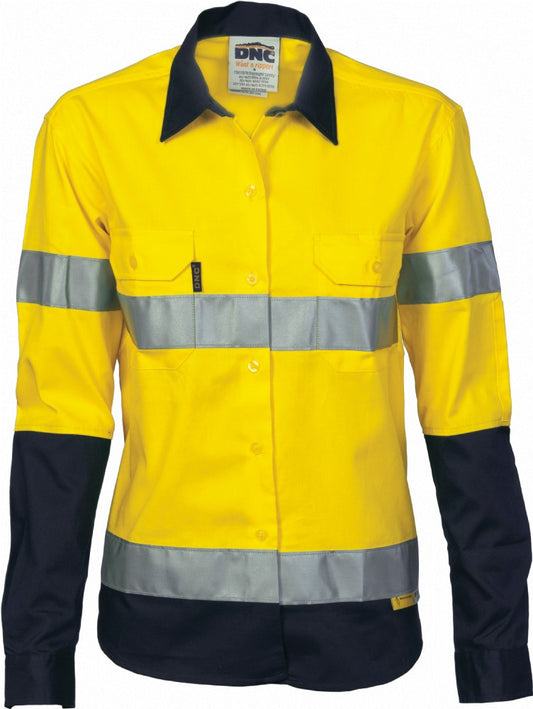DNC 3936 L/SL LADIES REFLECTIVE HI VIS DRILL SHIRT