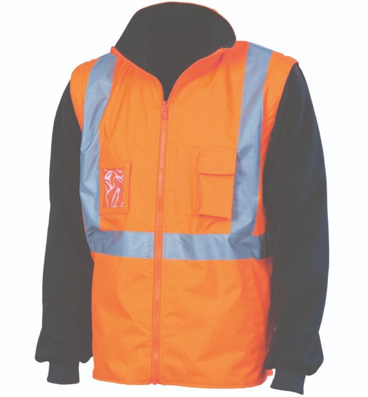 DNC 3990 4 IN 1 REFLECTIVE 'X' BACK HI VIS REVERSIBLE VEST - ZIP OFF SLEEVES