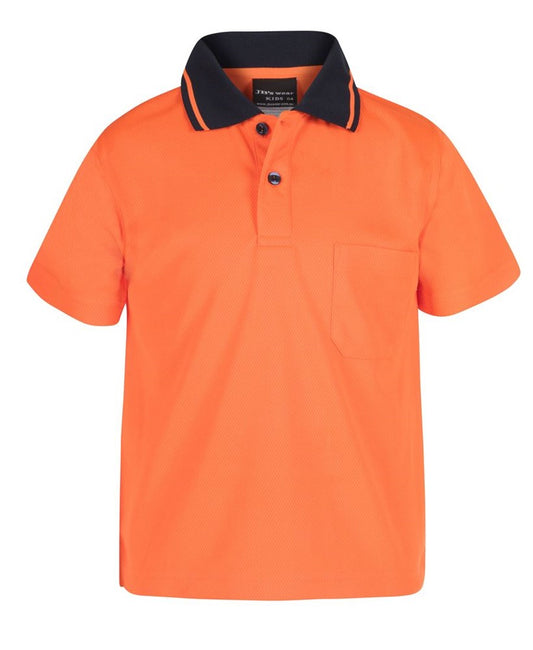 JB'S KIDS 6HVNC S/SL HI VIS TRADITIONAL NON CUFF MICROMESH POLO