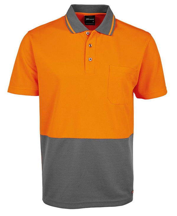 JB'S 6HVNC S/SL HI VIS TRADITIONAL NON CUFF MICROMESH POLO