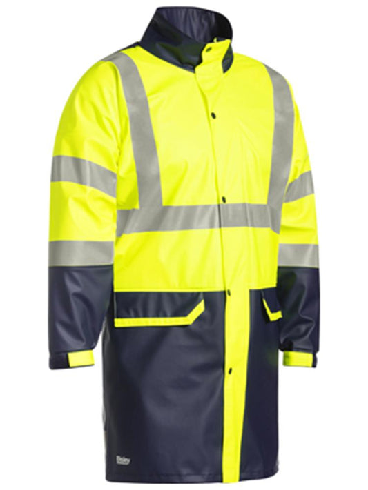 BISLEY BJ6935HT REFLECTIVE HI VIS STRETCH PU RAIN COAT WITH CONCEALED HOOD