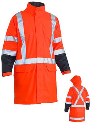 BISLEY BJ6955XT REFLECTIVE HI VIS STRETCH PU RAIN JACKET-RAIL COMPLIANT