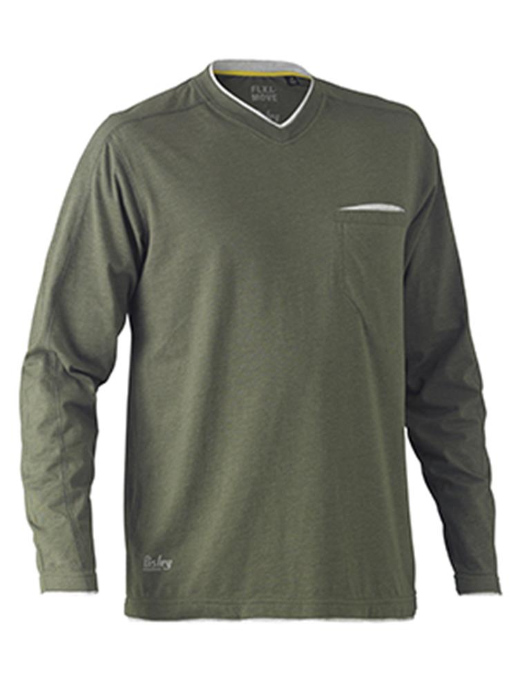 BISLEY BK6933 FLEX & MOVE COTTON RICH V NECK LONG SLEEVE TEE