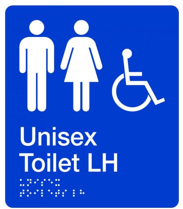 BRAILLE UNISEX ACCESSIBLE TOILET SIGN - LEFT HAND