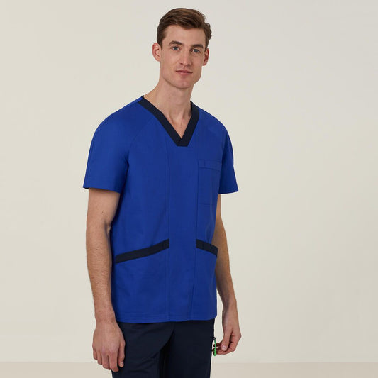 CATRFU UOW SCHOOL OF NURSING NNT KOLLER UNISEX V-NECK CONTRAST SCRUB TOP - COBOLT BLUE