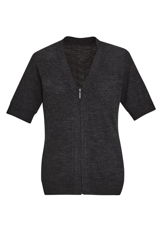 BIZ CARE CK962LC WOMENS ZIP FRONT SHORT SLEEVE CARDIGAN