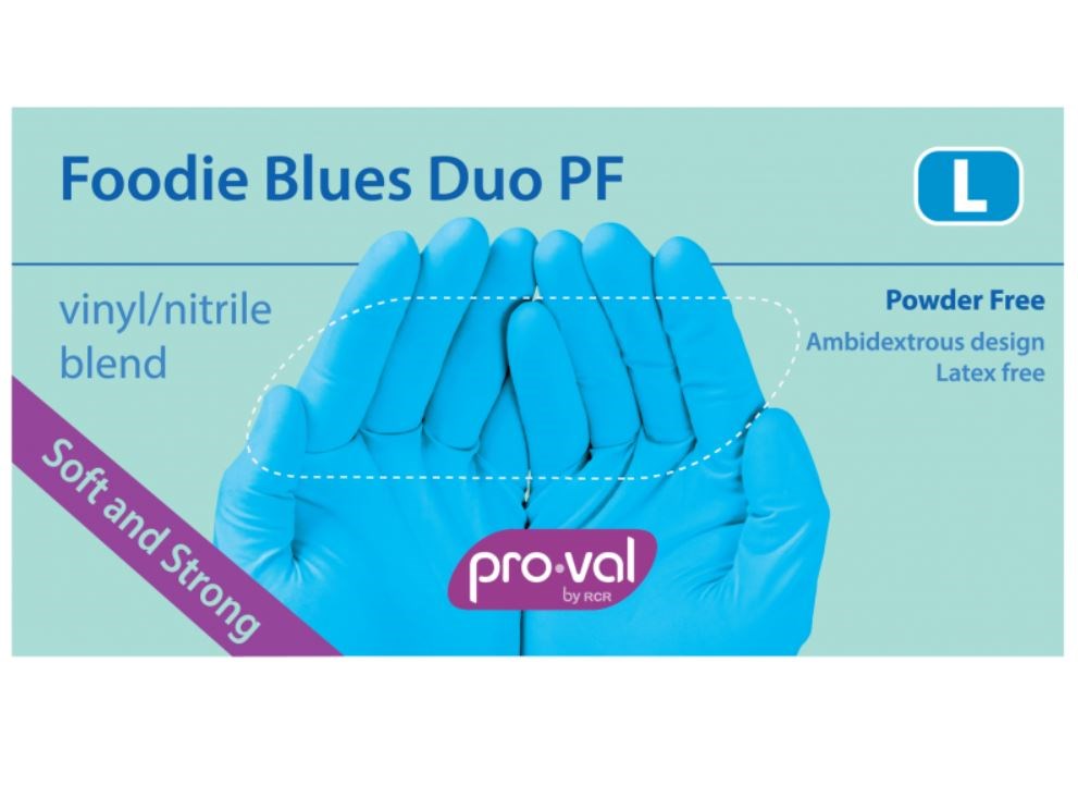 PRO-VAL FOODIE BLUES DUO PF VINYL/NITRILE DISPOSABLE GLOVES - 100/BOX