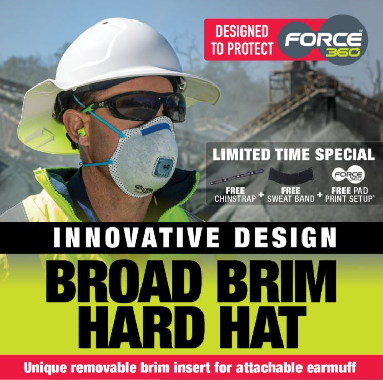 FORCE 360 FPRBB57R BROAD BRIM HARD HAT VENTED 6 POINT HARNESS TYPE 1