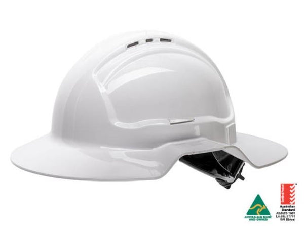 TUFFGARD BB57RH-WH BROAD BRIM HARD HAT VENTED 6 POINT HARNESS TYPE 1