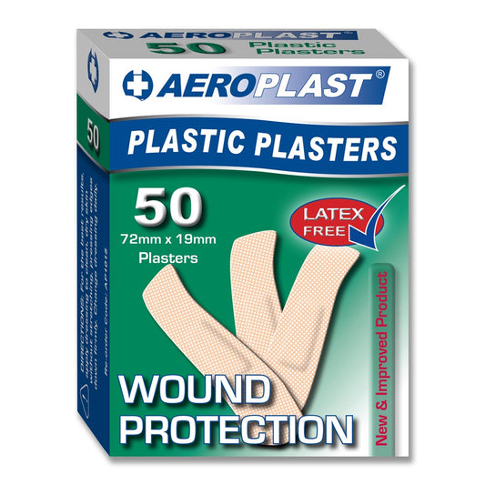 ADHESIVE STRIPS, PLASTIC, 72 X 19MM, 50 PK