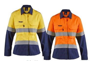 FLAMEBUSTER FSL016 ARCFLASH HRC2 LADIES HI VIS TWO TONE OPEN FRONT SHIRT WITH GUSSET SLEEVES AND FR REFLECTIVE TAPE