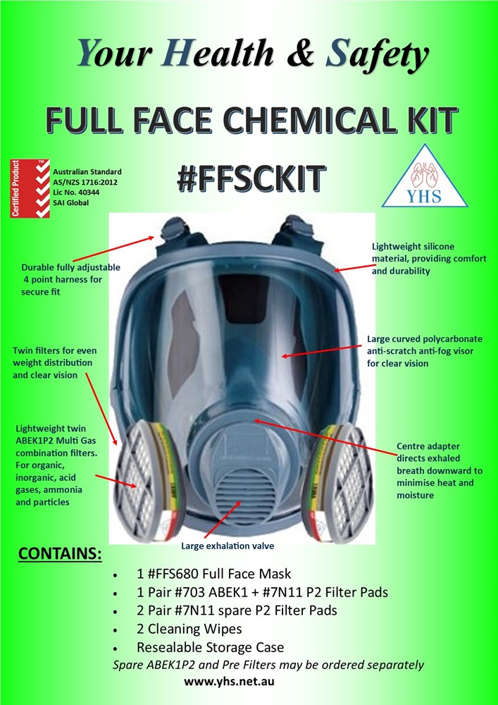 YHS FFSP3KIT FULL FACE RESPIRATOR ABEKP2 CHEMICAL KIT