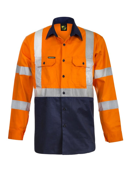 WORK CRAFT WS6020 L/SL REFLECTIVE X BACK HI VIS HEAVY WEIGHT SHIRT