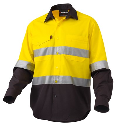 KING GEE K54880 L/SL REFLECTIVE HI VIS WORK COOL 2  SHIRT
