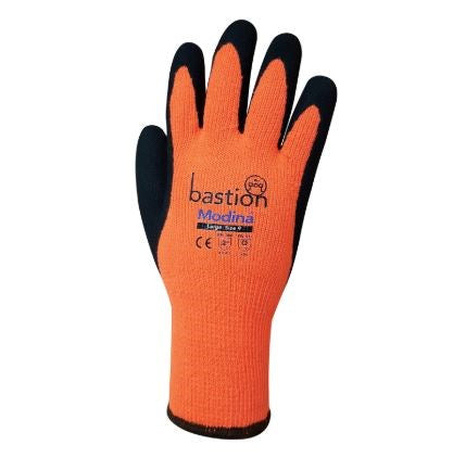 BASTION MODINA CUT 3 ORANGE ACRYLIC THERMAL GLOVES - BLACK SANDY LATEX COATING