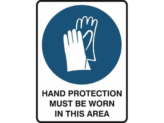 MANDATORY HAND PROTECTION MUST BE WORN IN THIS AREA STICKER
