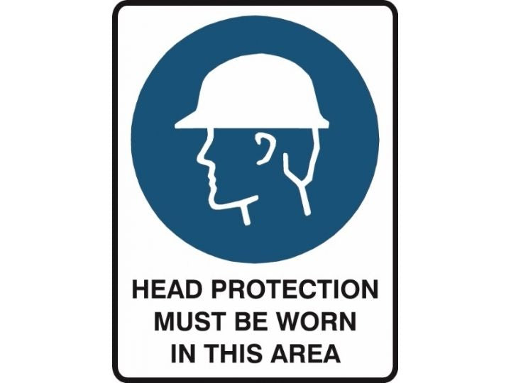 MANDATORY HEAD PROTECTION MUST BE WORN IN THIS AREA STICKER