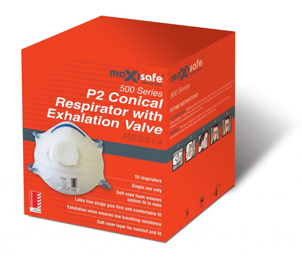 MAXISAFE RES514 P2 CONICAL DISPOSABLE RESPIRATOR WITH VALVE
