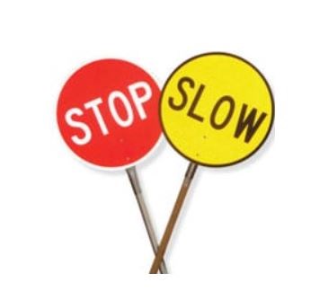 STOP/SLOW 600MM TRAFFIC BATS-WOODEN HANDLE
