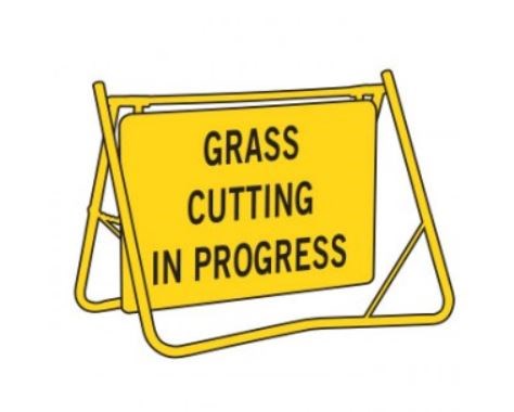 GRASS CUTTING IN PROGRESS SWING STAND SIGN