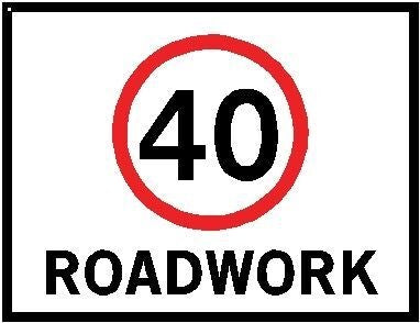 40KM/H ROADWORK BOXED EDGE ROAD SIGN