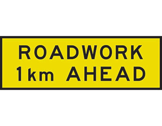 ROADWORK 1KM AHEAD ROAD SIGN - BOXED EDGE