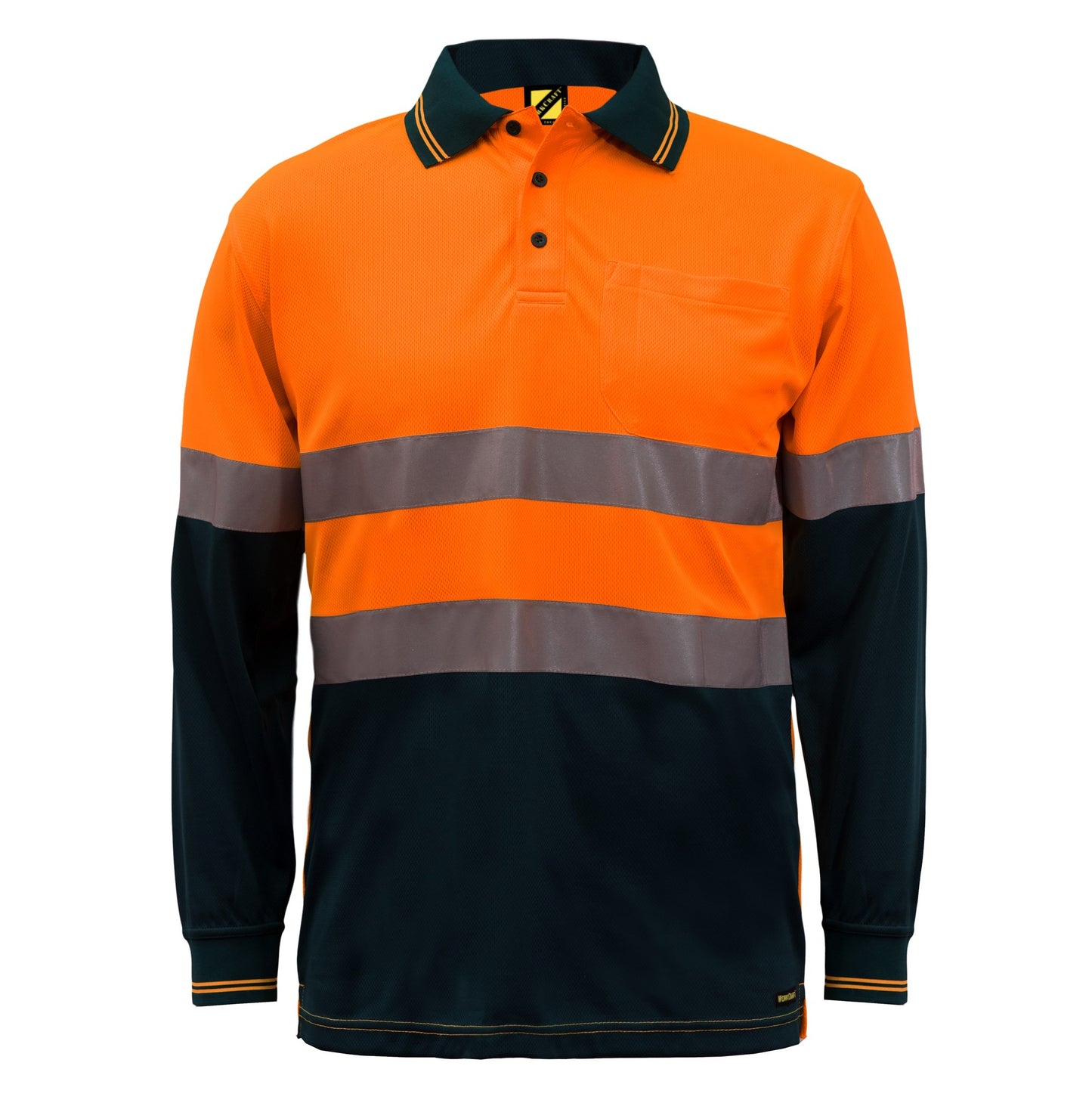 WORKCRAFT WSP409 HI VIS L/SL MICROMESH POLO WITH POCKET AND REFLECTIVE TAPE
