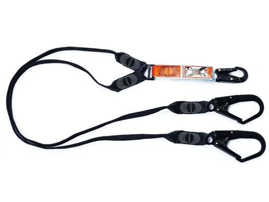 LINQ WL02SNSD 2M SHOCK ABSORBING WEB LANYARD, DOUBLE LEG, 1 X SNAP HOOK, 2 X DOUBLE ACTION SCAFF HOOK