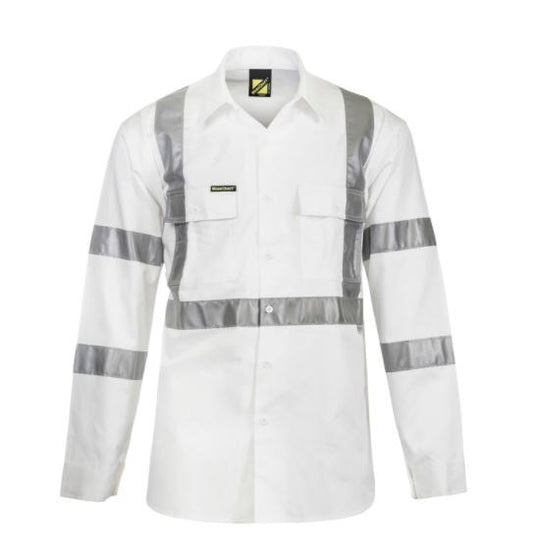 WORKCRAFT WS3222 REFLECTIVE HI VIS L/SL DRILL SHIRT - X PATTERN