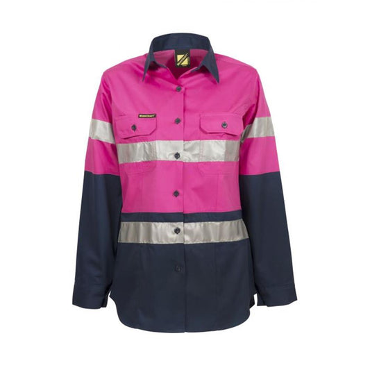 WORK CRAFT WSL503 LADIES L/SL VENTED LIGHT WEIGHT COTTON SHIRT REFLECTIVE