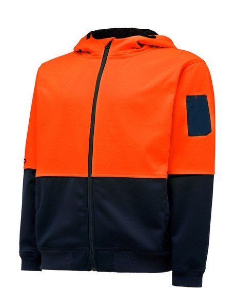 HARD YAKKA Y19320 HI VIS TWO TONE FULL ZIP BRUSHED FLEECE HOODIE