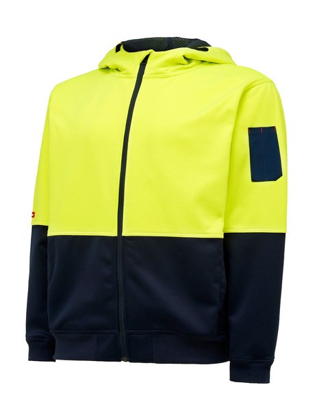 HARD YAKKA Y19320 HI VIS TWO TONE FULL ZIP BRUSHED FLEECE HOODIE