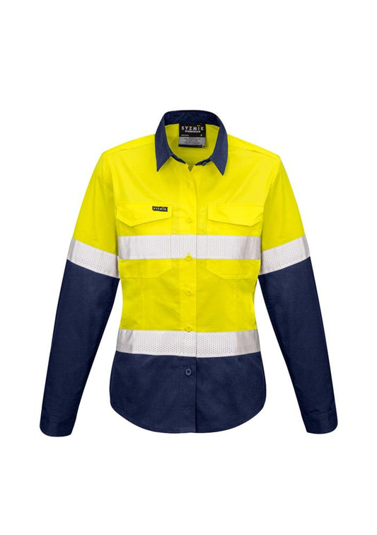 SYZMIK ZW720 WOMENS RUGGED COOLING REFLECTIVE HI VIS SPLICED L/SL SHIRT