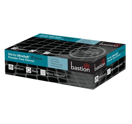 BASTION NITRILE ULTRA SOFT BLACK POWDER FREE GLOVES - 100/BOX