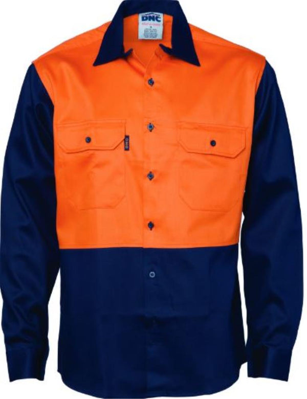 DNC 3406 PATRON SAINT L/SL HI VIS FR/ARC RATED DRILL SHIRT - 190GSM
