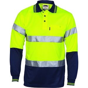 DNC 3716 L/SL HIVIS COOL BREATHE POLO SHIRT WITH REFLECTIVE TAPE