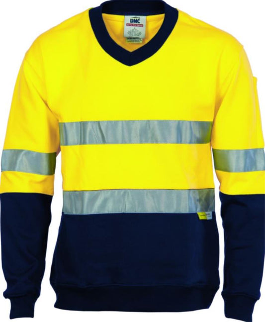 DNC 3924 REFLECTIVE V/NECK HI VIS COTTON FLEECE SWEAT SHIRT