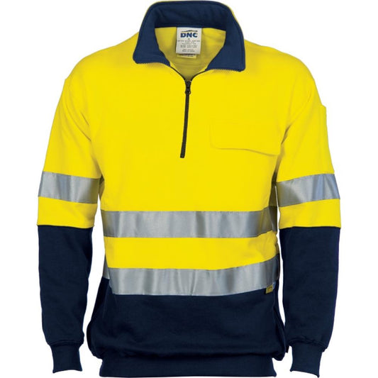 DNC 3925 REFLECTIVE HI VIS 1/2 ZIP COTTON FLEECY WINDCHEATER