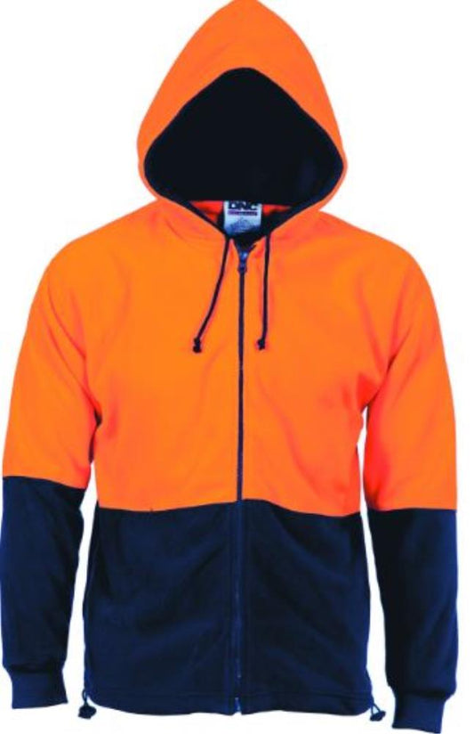 DNC 3927 HI VIS POLAR FLEECE HOODIE-ZIP FRONT