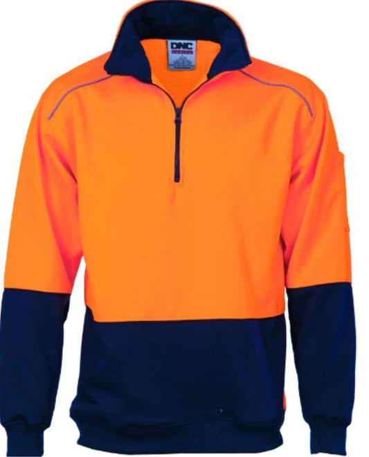 DNC 3928 HI VIS 1/2 ZIP REFLECTIVE PIPING SWEAT SHIRT