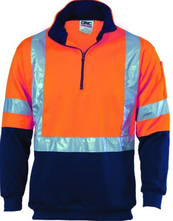 DNC 3930 REFLECTIVE 'X' BACK HI VIS 1/2 ZIP FLEECY RAIL SWEATER